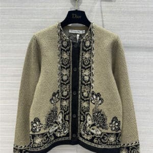 dior jacquard butterfly pattern crew neck cardigan