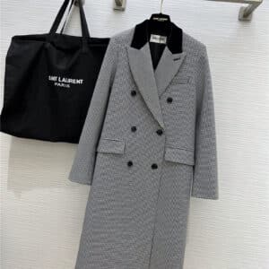YSL new high-end color matching velvet lapel long coat