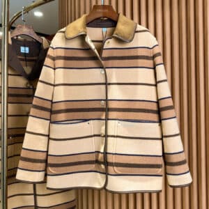 Burberry striped snap cashmere and wool coat