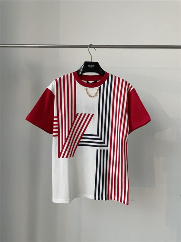 louis vuitton LV striped lace-up short-sleeved T-shirt