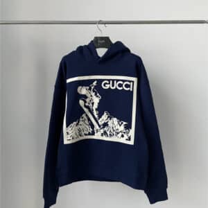 gucci ski print cotton jersey hooded sweatshirt