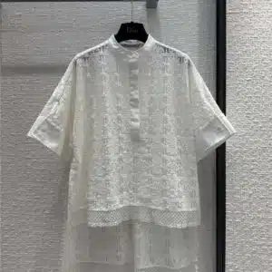 dior water-soluble floral lace short-sleeved off-shoulder shirt
