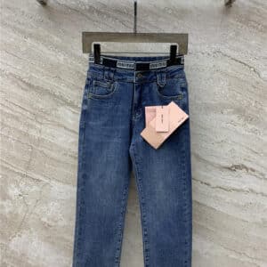 miumiu letter waistband fleece jeans