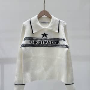 dior contrast five-pointed star letter lapel knitted long sleeves