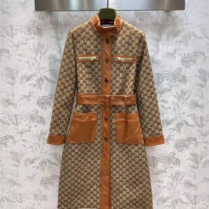 gucci GG jacquard patchwork leather long-sleeved coat