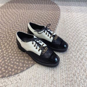 chanel chain lace-up leather shoes