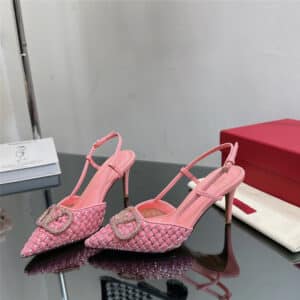 valentino heavy woven V diamond high heel sandals