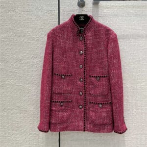 chanel woven velvet ribbon trimmed plum pink jacket
