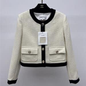 chanel contrasting crew neck woven jacket