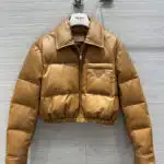 prada lambskin quilted genuine leather down jacket