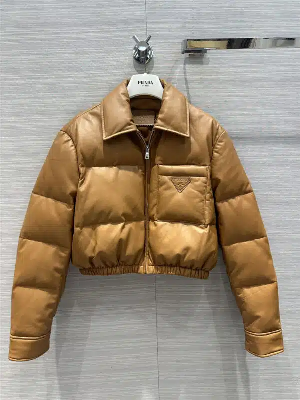 prada lambskin quilted genuine leather down jacket