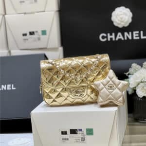 chanel CF gold patent leather flap bag