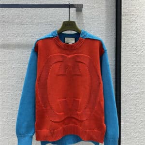 gucci large letter jacquard red and blue sweater