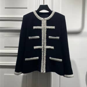 chanel navy blue tweed piping color block jacket
