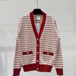 chanel contrast plaid v-neck knitted cardigan