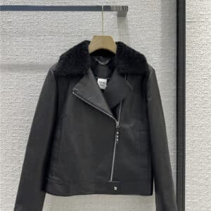 Hermès pebbled lambskin lambswool collar biker jacket