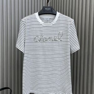 chanel sequined letter striped T-shirt