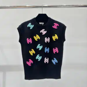 chanel contrast letter crew neck knitted vest