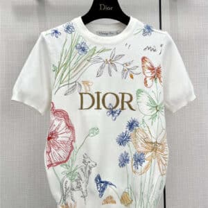 dior positioning embroidered knitted short-sleeved top