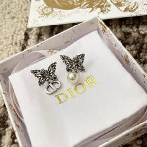 dior full diamond butterfly cd bead earrings