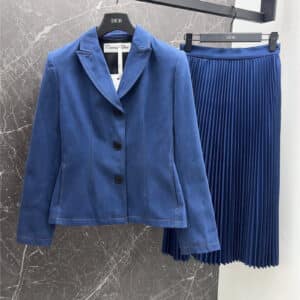 dior single-breasted blazer + pleated skirt suit