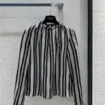 fendi micro-pleated crew neck striped letter print silk shirt