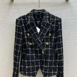 Balmain black and white checked tweed blazer