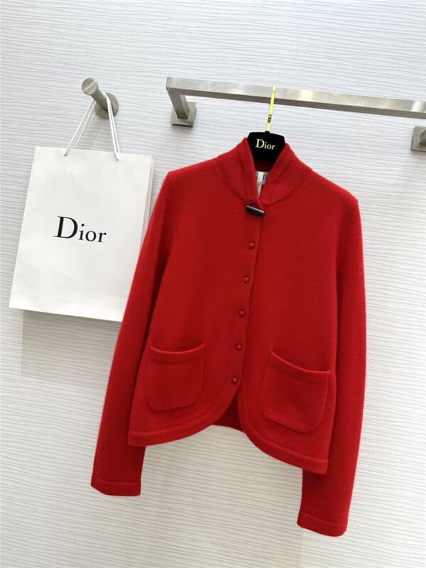 dior new handmade buttoned red knitted cashmere sweater