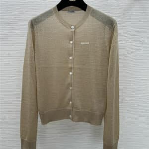 miumiu gold silk thin knitted cardigan