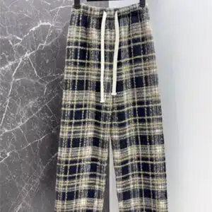 Dior drawing rope decorative checkered straight pants