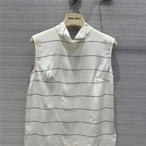 miumiu style striped floral tie silk vest