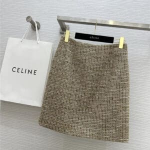 celine gold thread tweed skirt