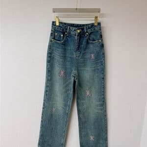 celine straight casual washed blue denim trousers