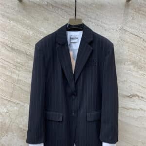 miumiu wool striped patchwork fake two piece blazer