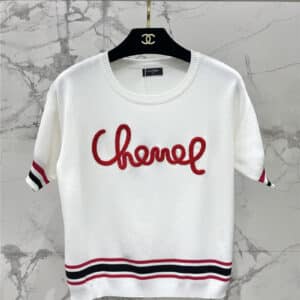 chanel embroidered logo lettering knitted short sleeves