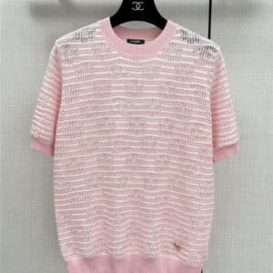 chanel crochet striped short-sleeved pullover sweater