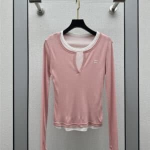 miumiu color block fake two-piece long-sleeved T-shirt