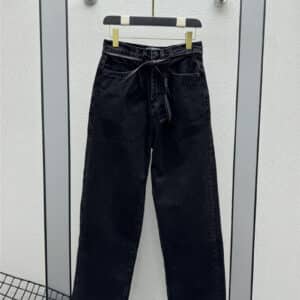 prada leather cord belt straight leg jeans
