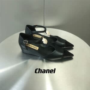 chanel camellia wedge heel pointed toe shoes