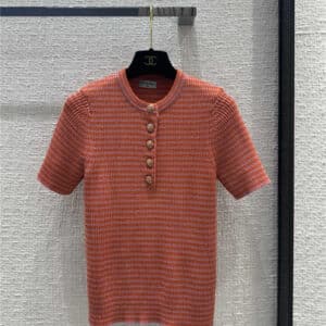 chanel salmon striped knitted short sleeves