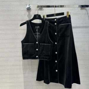 chanel black velvet vest suit