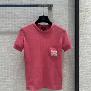 chanel round neck short sleeve cotton knitted top