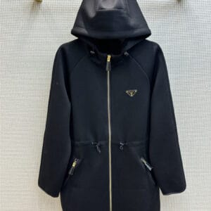 prada space cotton hooded triangle logo mid-length jacket