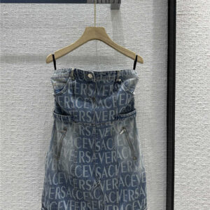 versace letter print washed denim tube top skirt