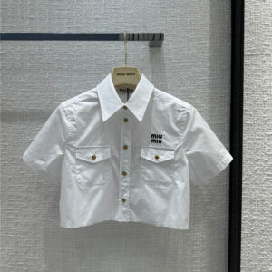miumiu work style pocket raw edge short shirt