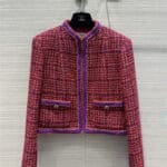 chanel red and purple plaid short coat