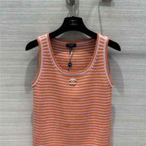 chanel gold yarn salmon striped knitted vest