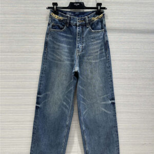 celine metal chain-embellished straight-leg jeans