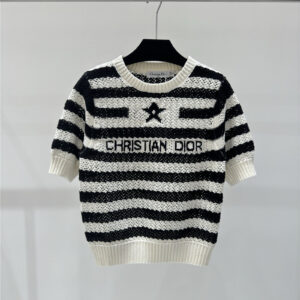 dior black and white striped round neck short sleeves