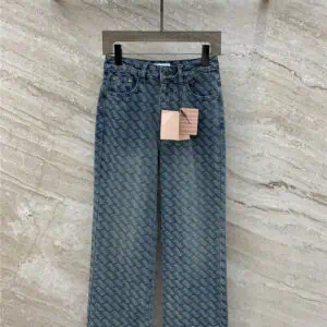 miumiu new logo letter jacquard pattern denim trousers